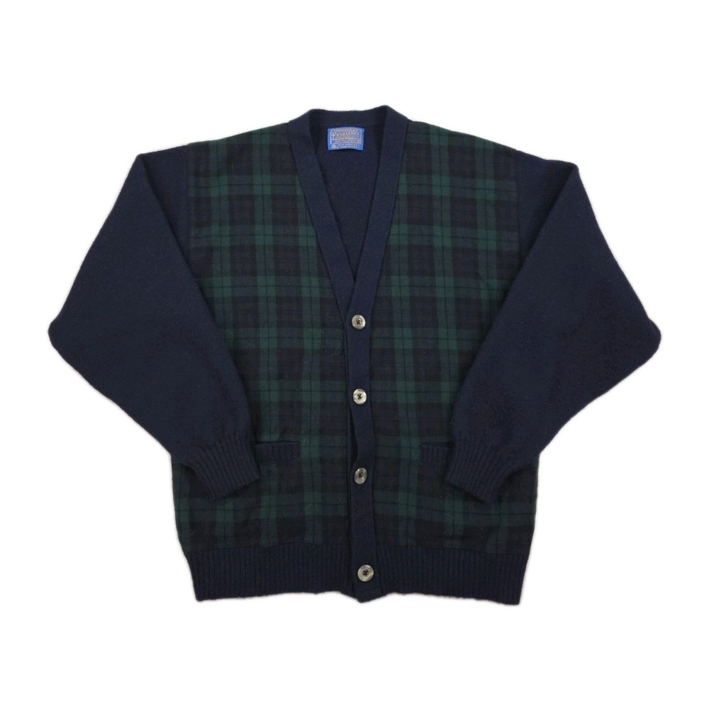 Vintage Pendleton Wool Cardigan Mens Medium Tartan‎ Plaid USA V Neck Sweater